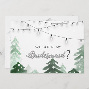 Convites Woodland,Forest String Lights, Bridesmaid Card