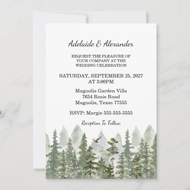 Convites Woodland Forest Wedding Green (Frente)