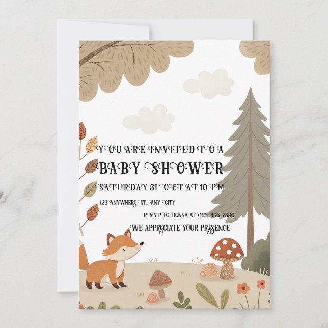 Convites Woodland Fox Baby Shower Invitation (Frente)