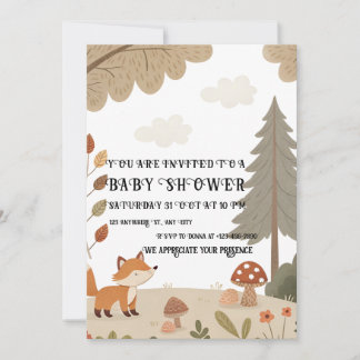 Convites Woodland Fox Baby Shower Invitation