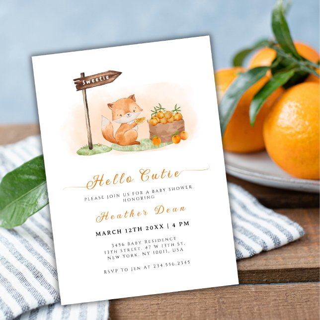 Convites Woodland Fox Citrus Orange Fazenda Chá de fraldas (Woodland Fox Citrus Orange Farm Baby Shower Invitation)