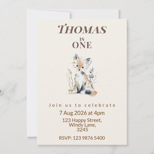 Convites Woodland Fox First Birthday Invitation (Frente)