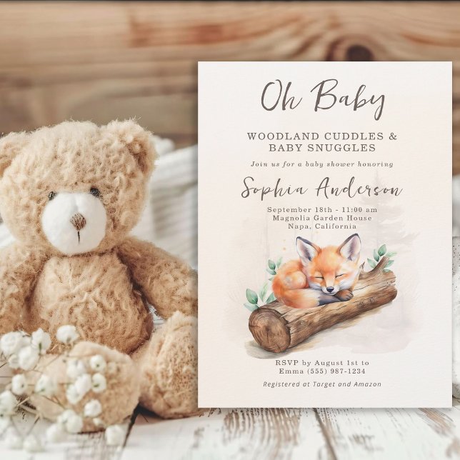 Convites Woodland Fox Neutral Oh Baby Shower Invitation (Criador carregado)