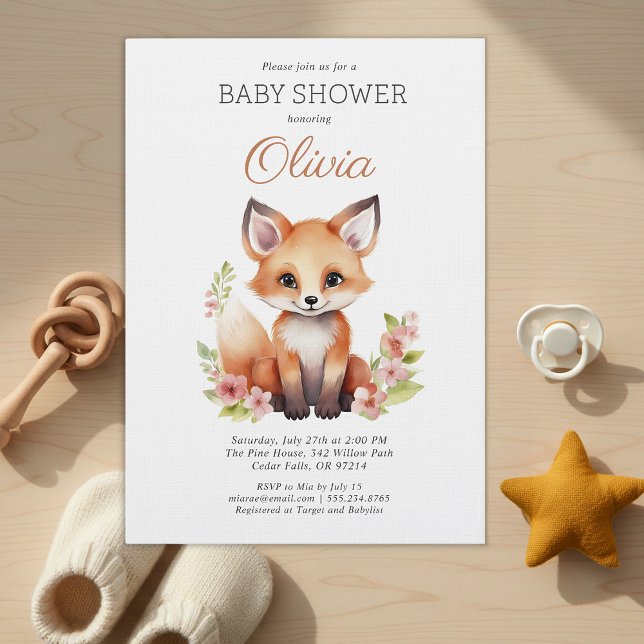 Convites Woodland Fox Pink Peach Girl Baby Shower (Criador carregado)