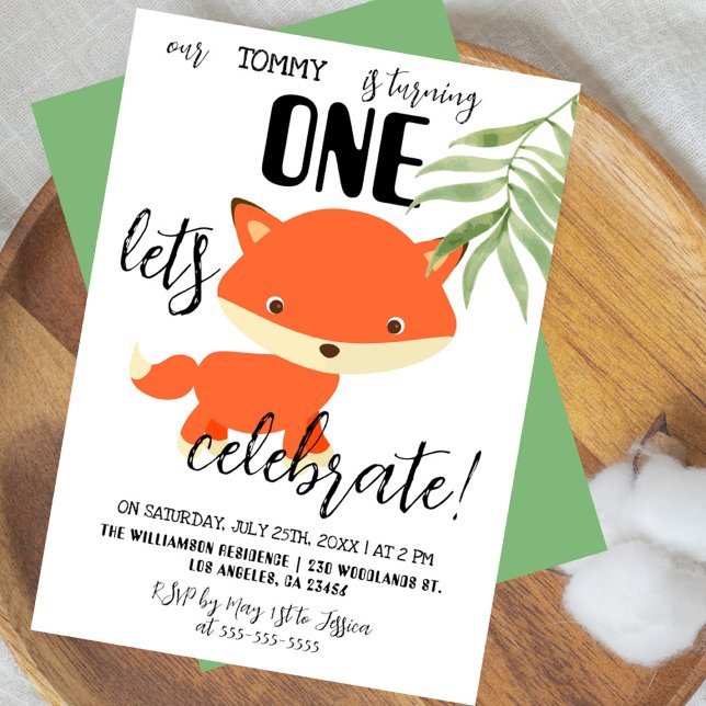 Convites Woodland Fox Vamos comemorar a Festa de aniversári (Woodland Fox Forest Animals Let´s Celebrate Kid's Birthday Party Invitation)