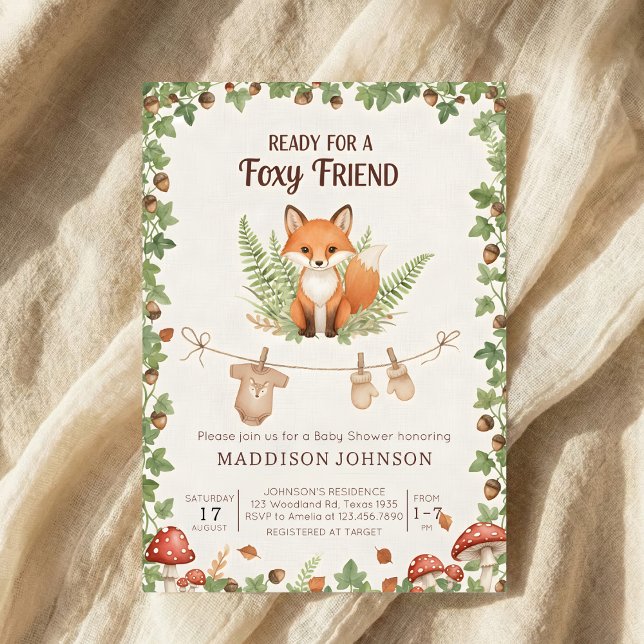 Convites Woodland foxy baby shower (Criador carregado)