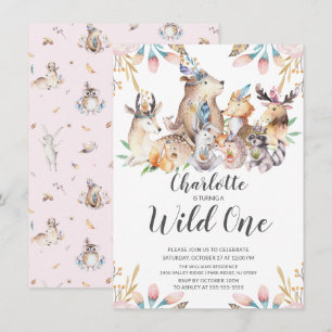 Convites Woodland Friends Wild One Girls primeiro aniversar