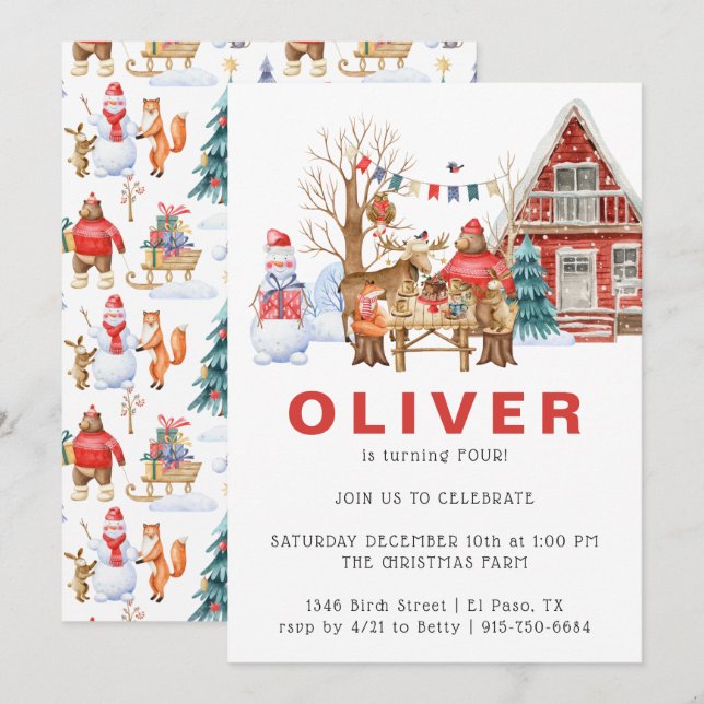 Convites Woodland Friends Winter | Festa de aniversário de  (Frente/Verso)