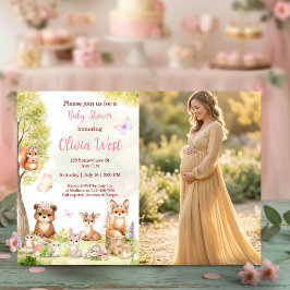 Convites Woodland Girl Baby Shower Forest Animals Photo Inv