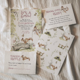 Convites Woodland Girl Squirrels Forest Cute Baby Shower