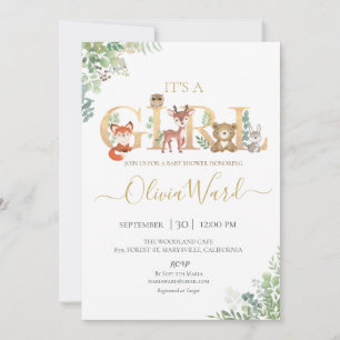 Convites Woodland Greenery Chá de fraldas Girl