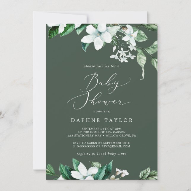 Convites Woodland Greenery | Hunter Green Chá de fraldas (Frente)