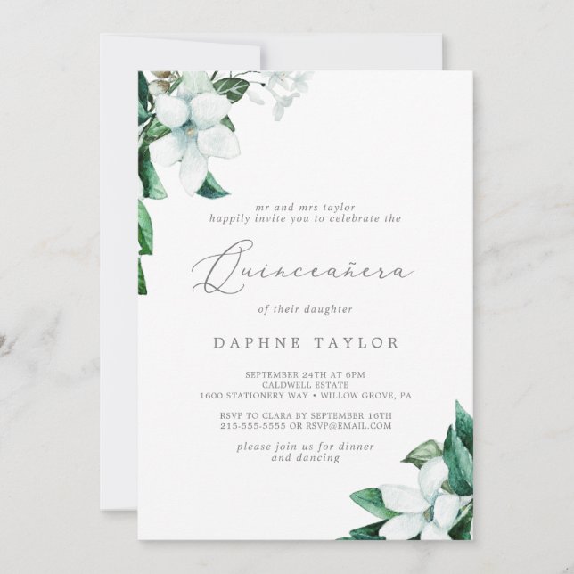 Convites Woodland Greenery Quinceañera (Frente)