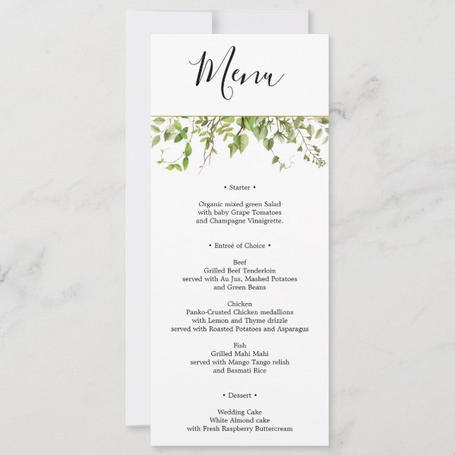 Convites Woodland Greenery Weding Menu ou Chá de panela (Frente)