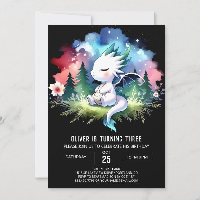 Convites Woodland Happy Dragon Birthday (Frente)