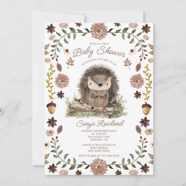 Convites Woodland Hedgehog Baby Shower (Frente)