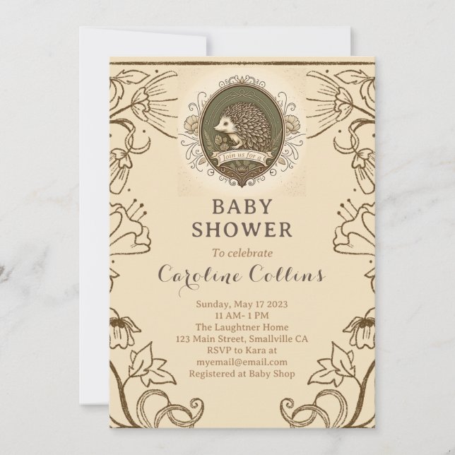 Convites Woodland Hedgehog Boys Storybook Chá de fraldas (Frente)