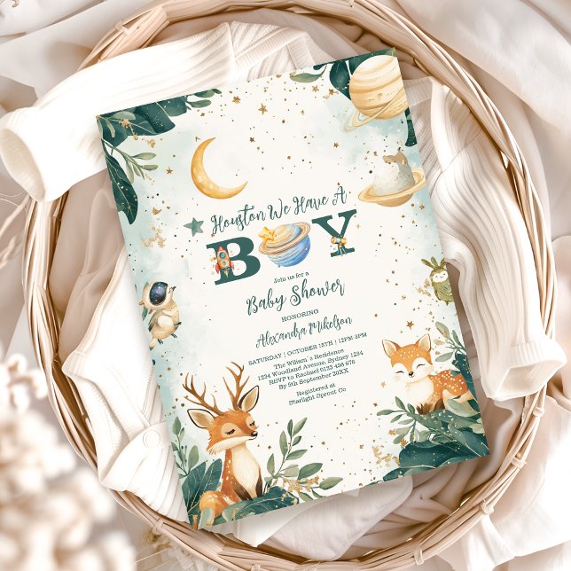 Convites Woodland Houston Temos Um Menino Espaço Exterior (Criador carregado)