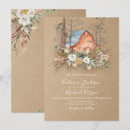 Convites Woodland Kraft, papel Barn Forest Casamento