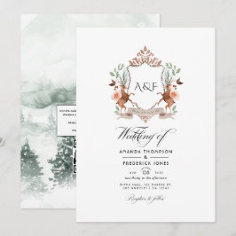 Convites Woodland Laurel Crest Monograma Código QR Casament