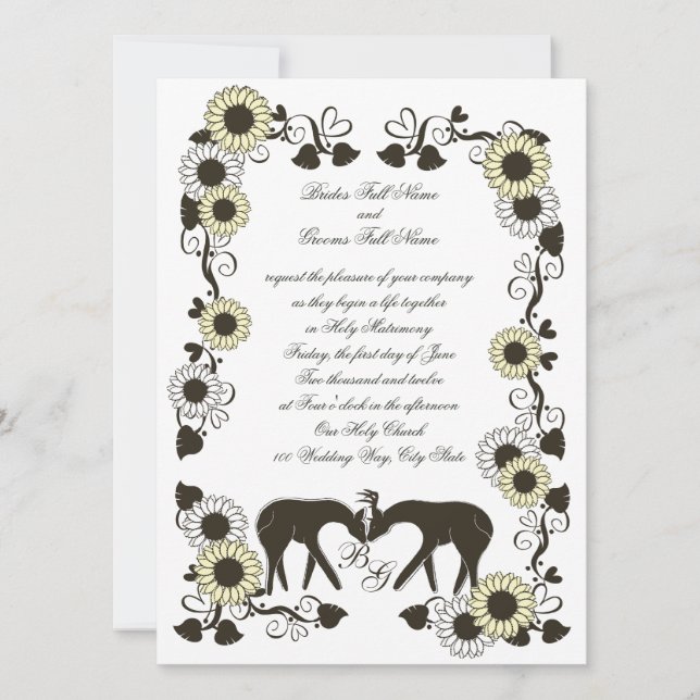 Convites Woodland Love Sunflower Wedding (Frente)
