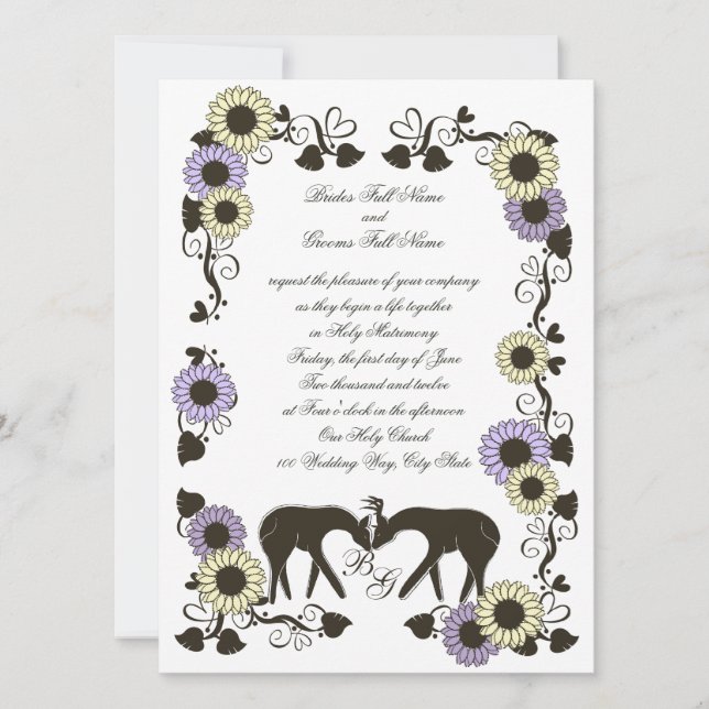Convites Woodland Love Sunflower Wedding (Frente)