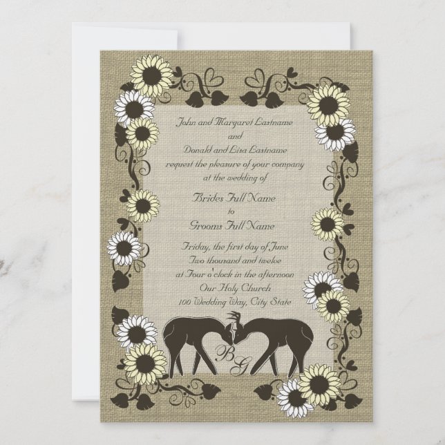 Convites Woodland Love Sunflower Wedding (Frente)