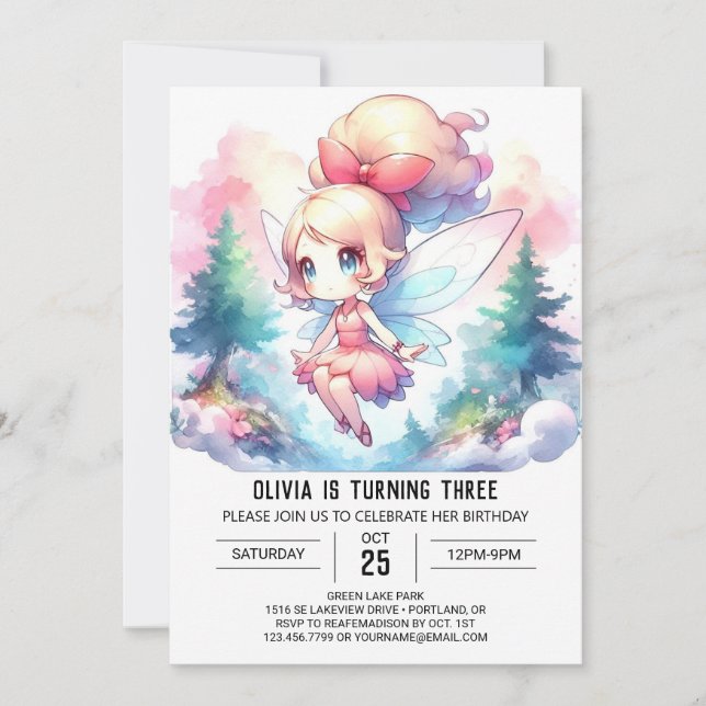 Convites Woodland Majsexy Fairy Birth (Frente)