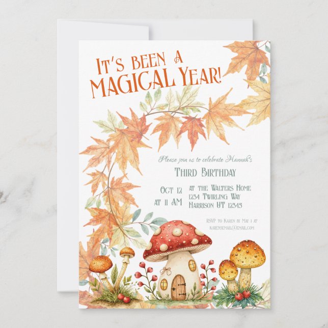 Convites Woodland Mushroom Fall Birthday (Frente)