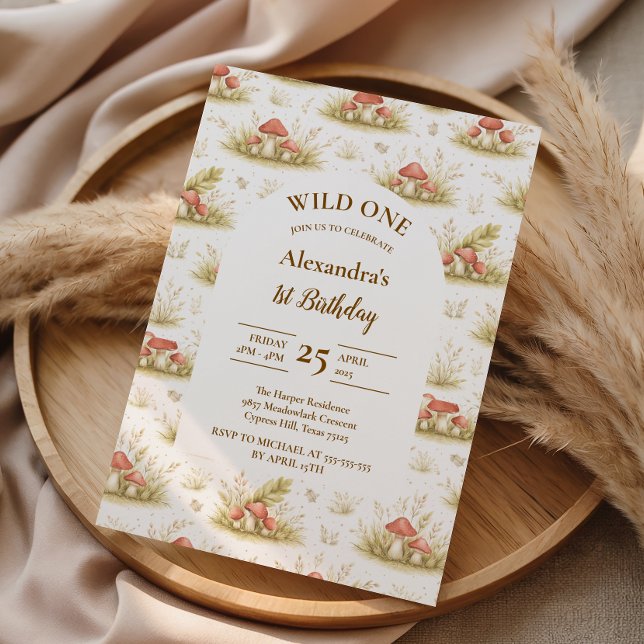 Convites Woodland Mushroom Wild One Birthday (Criador carregado)