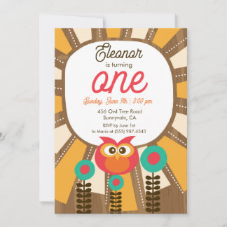Convites Woodland Owl First Birthday Invitation – One Year 