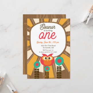Convites Woodland Owl First Birthday Invitation – One Year 