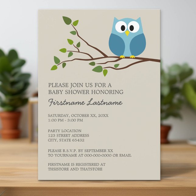 Convites Woodland Owl no Branch Chá de fraldas (Custom Invitation with Download Option)
