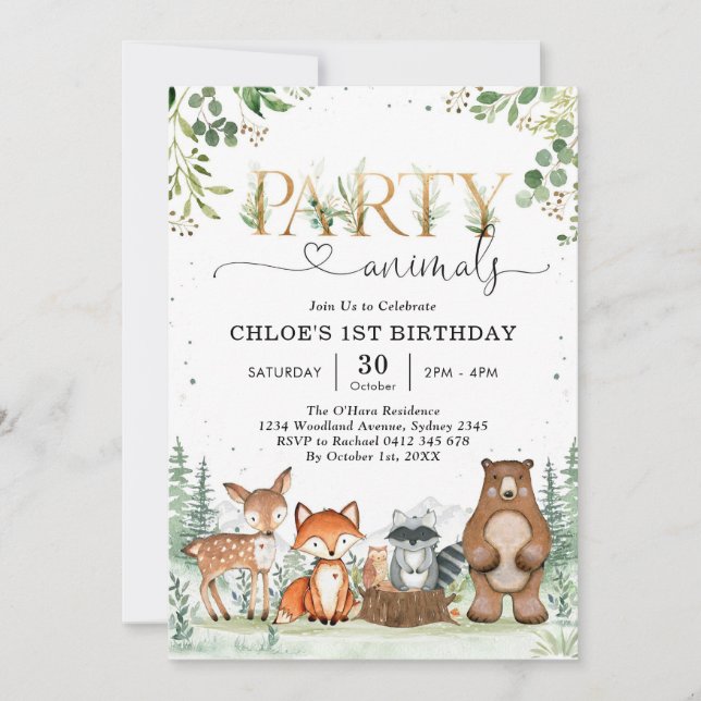 Convites Woodland Party Animals Boy Birthday Invitation (Frente)
