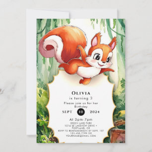 Convites Woodland Pastel Squirrel Birthday