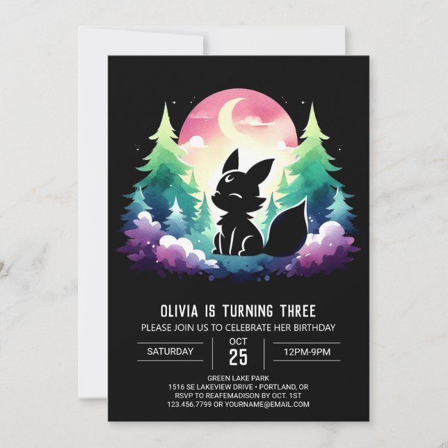 Convites Woodland Pastel Wolf Birthday (Frente)