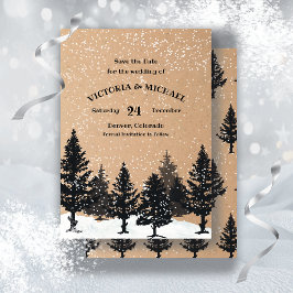 Convites Woodland Pine Trees Winter Snow Salve Data