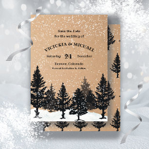 Convites Woodland Pine Trees Winter Snow Salve Data