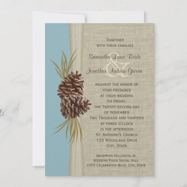 Convites Woodland Pines Blue Weding (Verso)