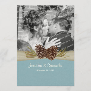 Convites Woodland Pines Casamento Azul com Foto