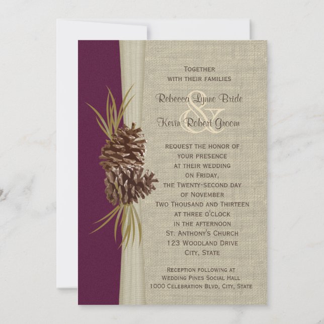 Convites Woodland Pines Deep Plum Weding (Verso)