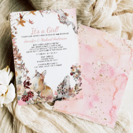 Convites Woodland Pink Girl Fox Bunny Chá de fraldas Por Co