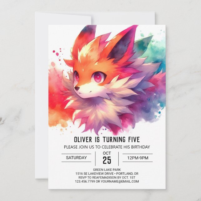 Convites Woodland Pintable Fox Birthday (Frente)