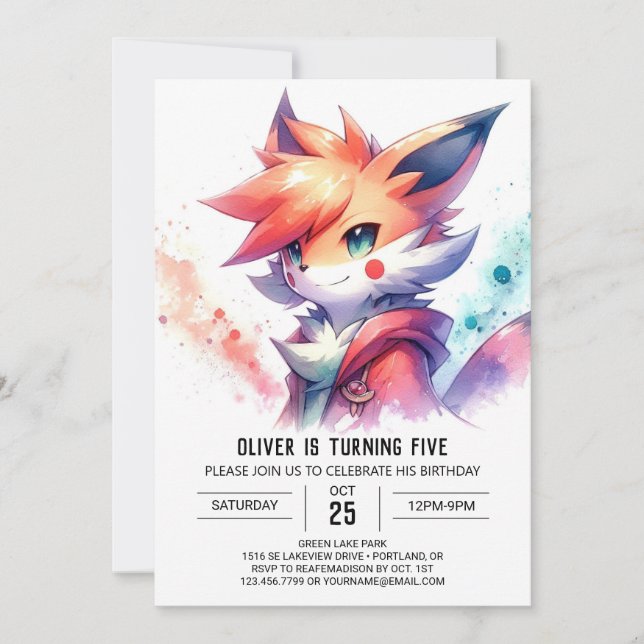 Convites Woodland Pintable Fox Birthday (Frente)