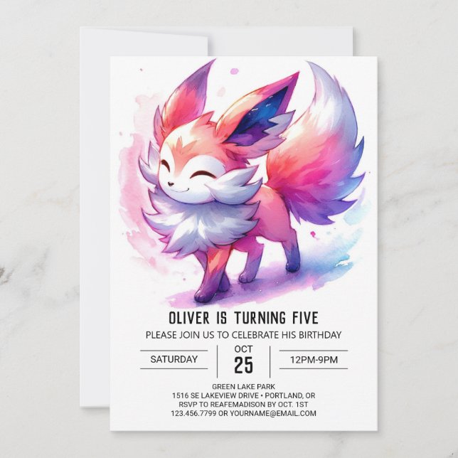 Convites Woodland Pintable Fox Birthday (Frente)
