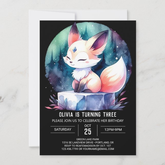 Convites Woodland Pintable Fox Birthday (Frente)