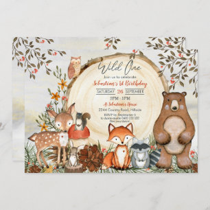 Convites Woodland primeiro aniversario Invitation Boy Wild