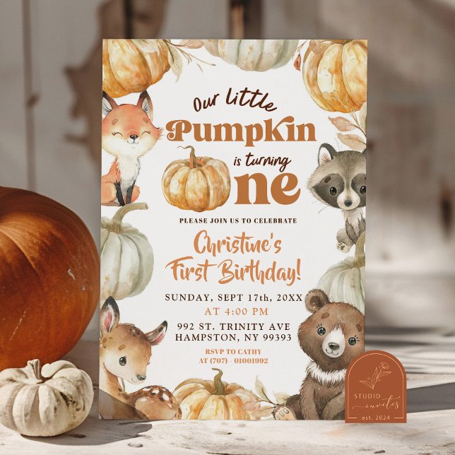 Convites Woodland Pumpkin está virando um aniversário (Criador carregado)