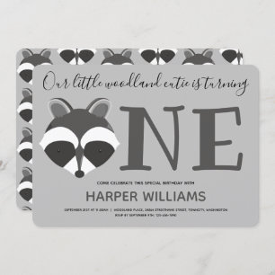 Convites Woodland Raccoon Baby One First Birday