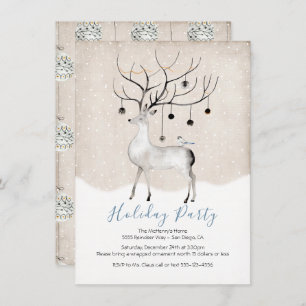 Convites Woodland Reindeer Watercolor Foliday Party